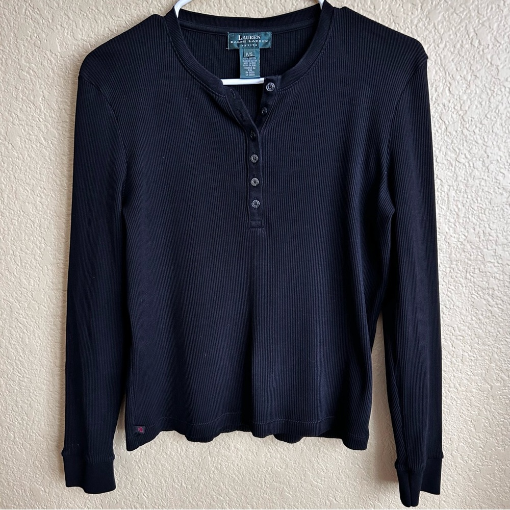 Lauren Ralph Lauren Petite Long Sleeve Ribbed Henley Top